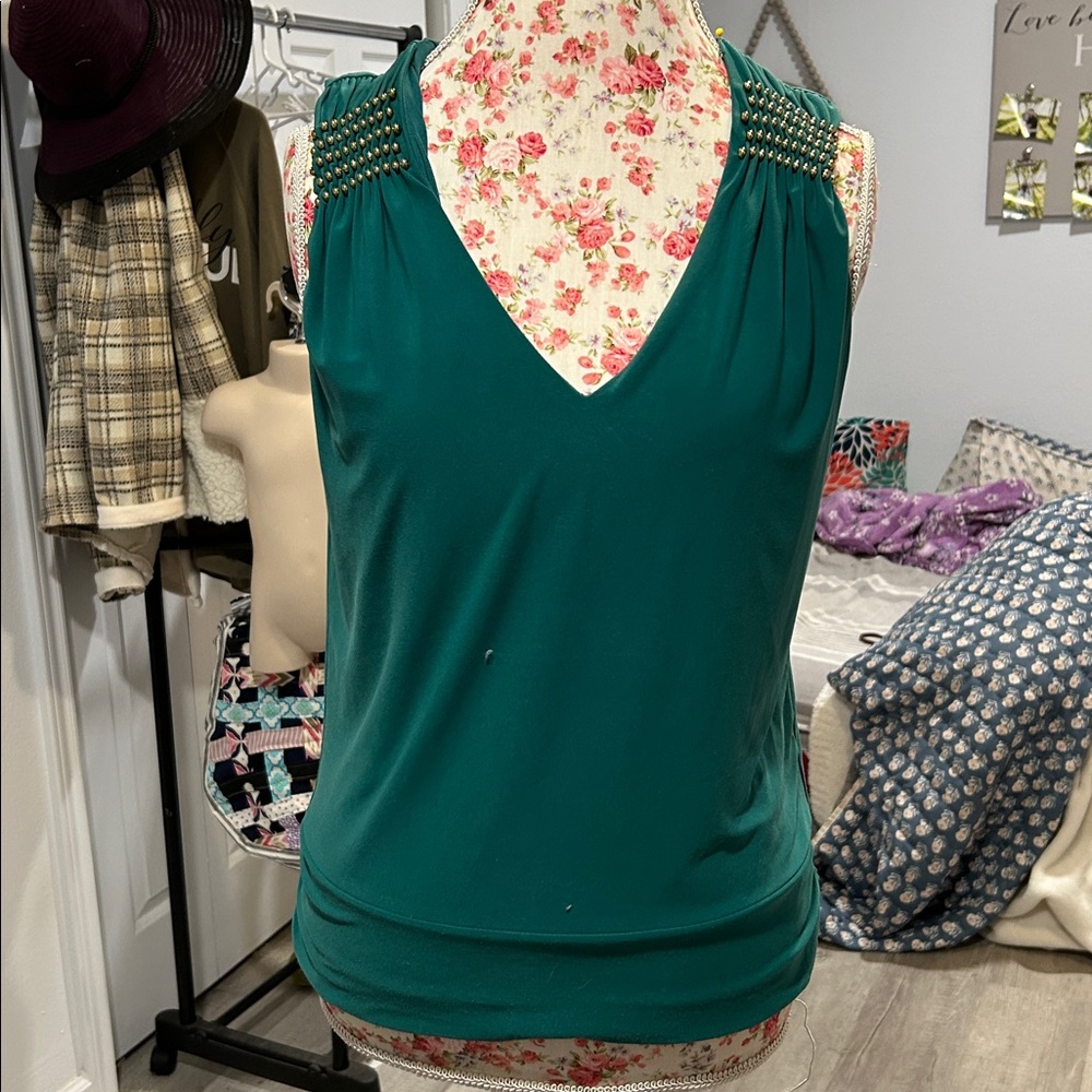 White House Black Market Teal Embellished Blouse